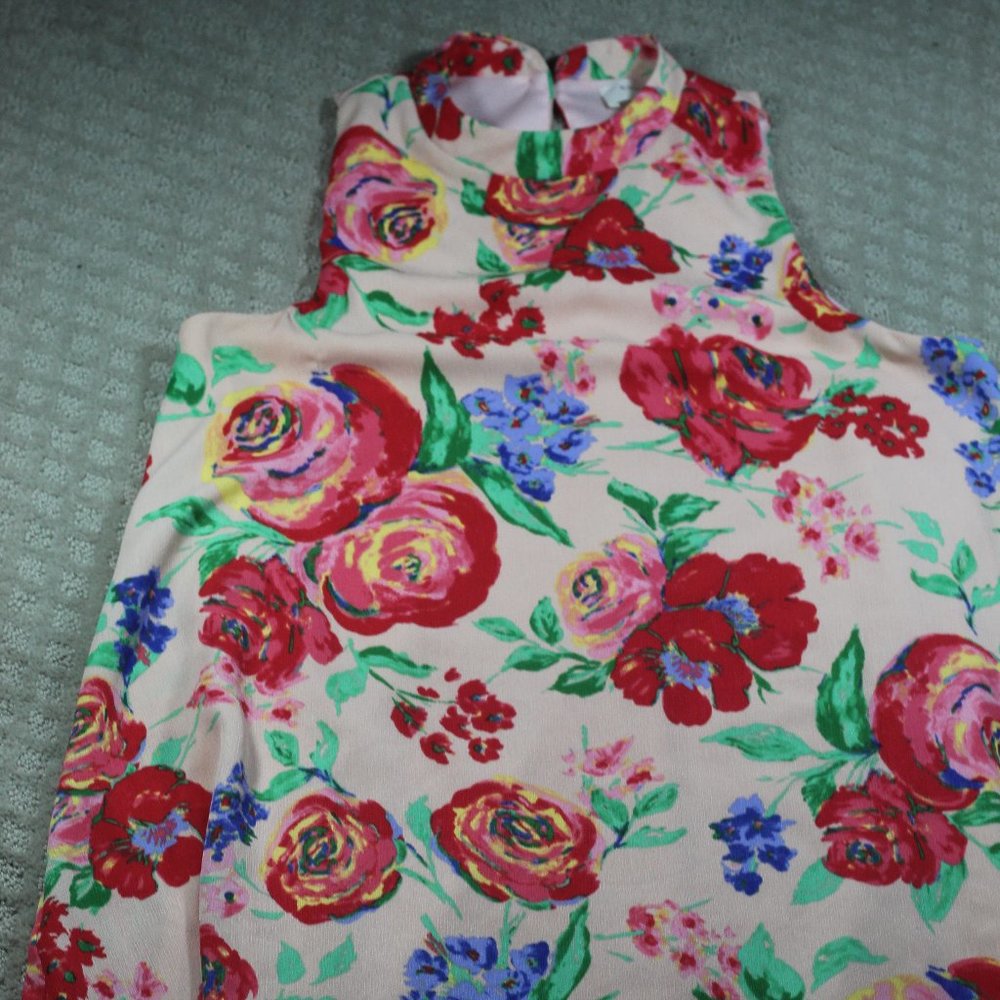 EVERLY Bright Floral Print Pink Sleeveless Anthro Mini Dress Sz M